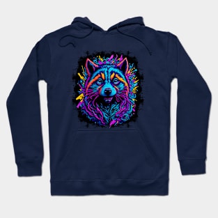 Neon Mirth: Raccoon's Psychedelic Portrait Hoodie